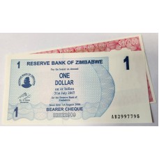 ZIMBABWE 2005-2007 . ONE 1 and TEN THOUSAND 10,000 DOLLARS BANKNOTES